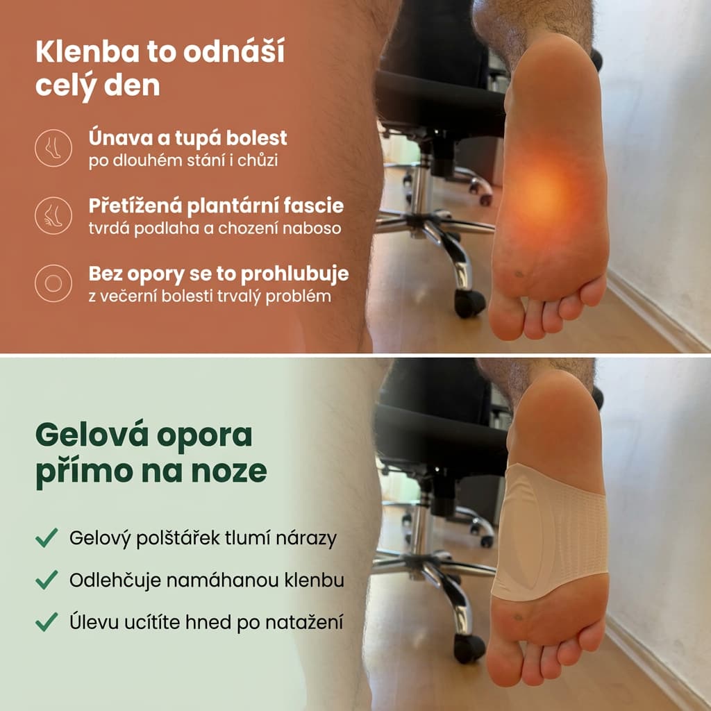 Gelový návlek na klenbu při únavě a tupé bolesti klenby